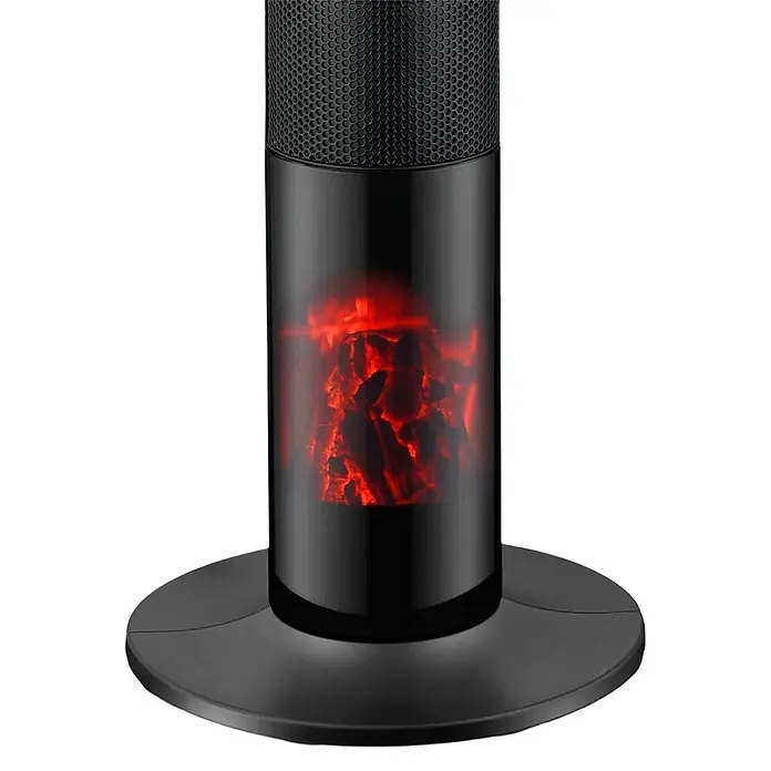 Fulmo Calefactor cerámico Moscu - 2.000 W, Negro, 32 x 32 x 85 cm - Chimenea eléctrica cilíndrica negra moderna con ascuas rojas brillantes y parte superior texturizada, sobre base redonda.