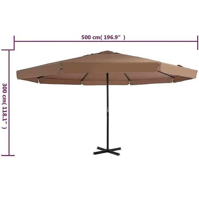 VidaXL Balkonschirm - Taupe - Großer brauner Sonnenschirm mit schwarzem Ständer, 500 cm breit und 300 cm hoch.