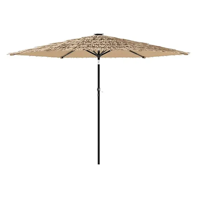 vidaXL Sonnenschirm mit Stahlmast Braun 288x288x225 cm -  - Beiger Stroh-Tiki-Sonnenschirm mit schwarzem Stiel.