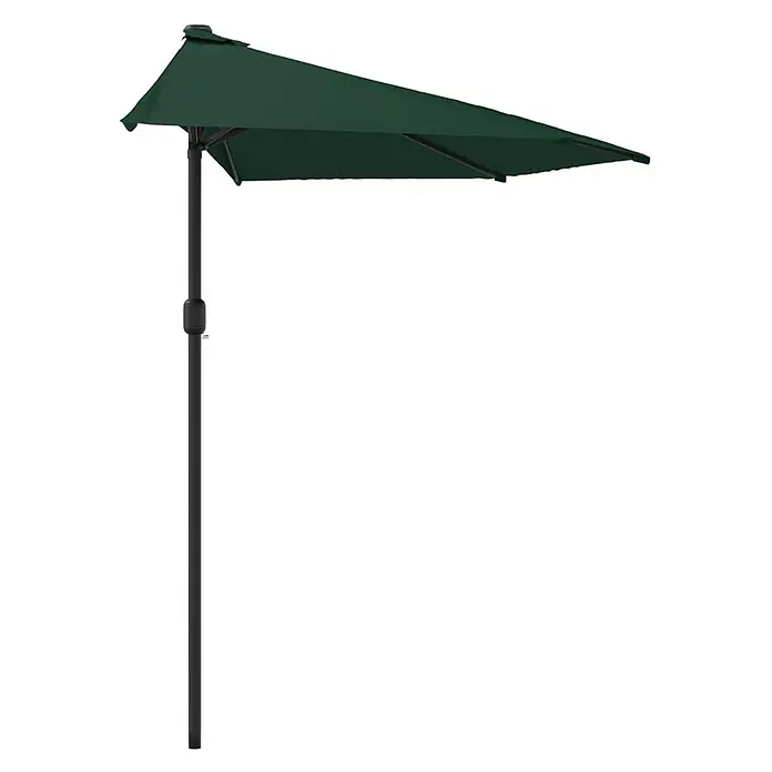 vidaXL Balkon Sonnenschirm mit Alu Mast Grün 300x155 cm Halbrund -  - Dunkelgrüner halbseitiger Terrassenschirm mit schwarzem Mast und Kurbelmechanismus.