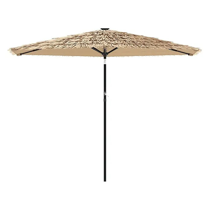 vidaXL Sonnenschirm mit Stahlmast Braun 288x288x225 cm -  - Quadratischer Terrassenschirm mit beigem Stoffdach und natürlichem Strohfransen, getragen von einer schwarzen Stange.
