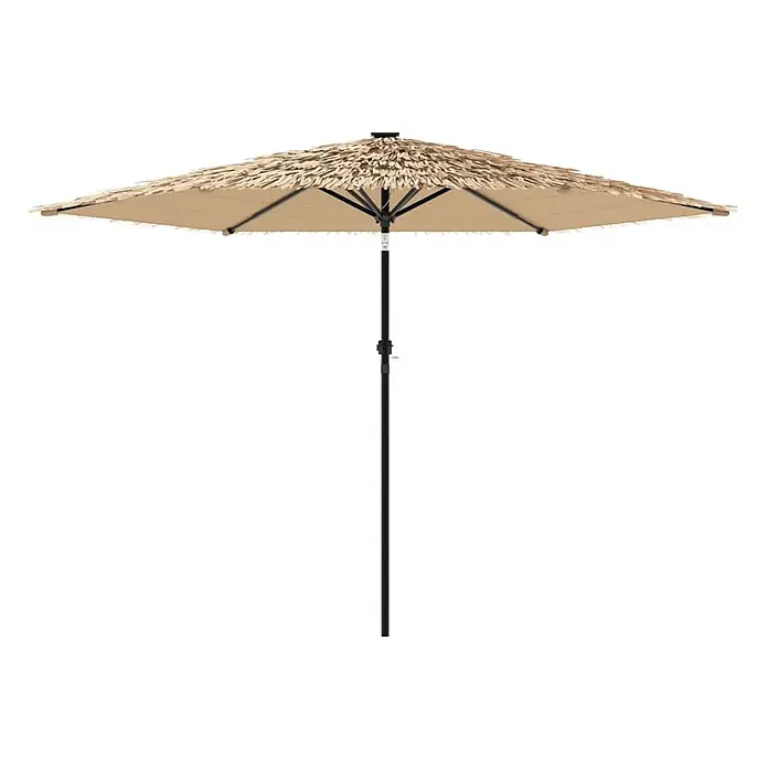 vidaXL Sonnenschirm mit Stahlmast Braun 288x288x225 cm -  - Quadratischer Tiki-Sonnenschirm mit beigem Stoff und natürlichem Strohfransensaum auf schwarzem Mast.