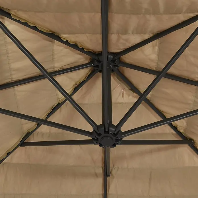vidaXL Sonnenschirm mit Stahlmast Braun 288x288x225 cm -  - Unterseite einer beigefarbenen Überdachung mit dunkelgrauem Metallrahmen.