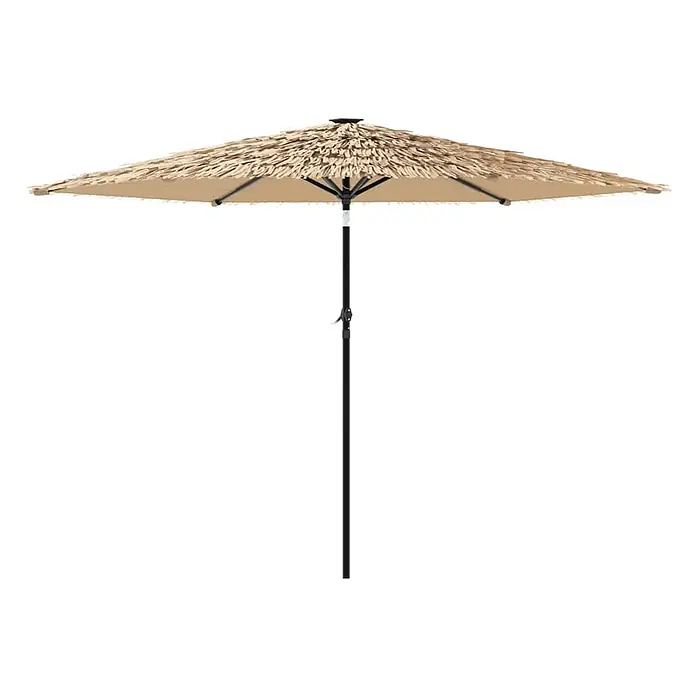 vidaXL Sonnenschirm mit Stahlmast Braun 288x288x225 cm -  - Beiger Terrassenschirm mit naturfarbenem Strohdach und schwarzem Mast, für den Außenbereich.