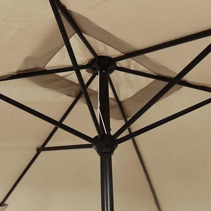 vidaXL Sonnenschirm mit Metall Mast 300x200 cm Taupe -  - Unterseite eines beigen Sonnenschirms mit schwarzem Metallgestell und Mittelstange.