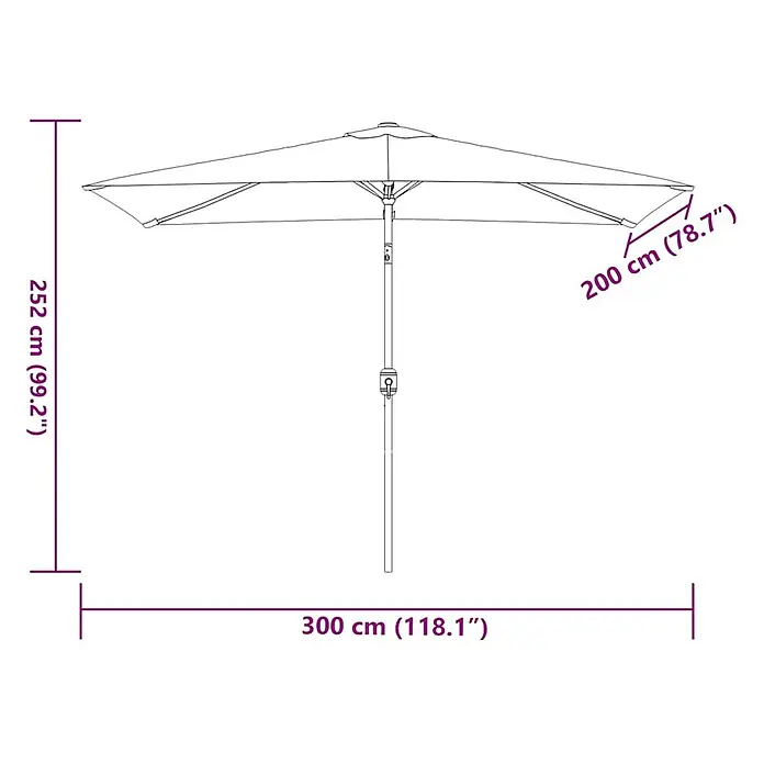 vidaXL Sonnenschirm mit Metall Mast 300x200 cm Taupe -  - Rechteckiger Sonnenschirm, 300x200 cm Schirmfläche, 252 cm Gesamthöhe.