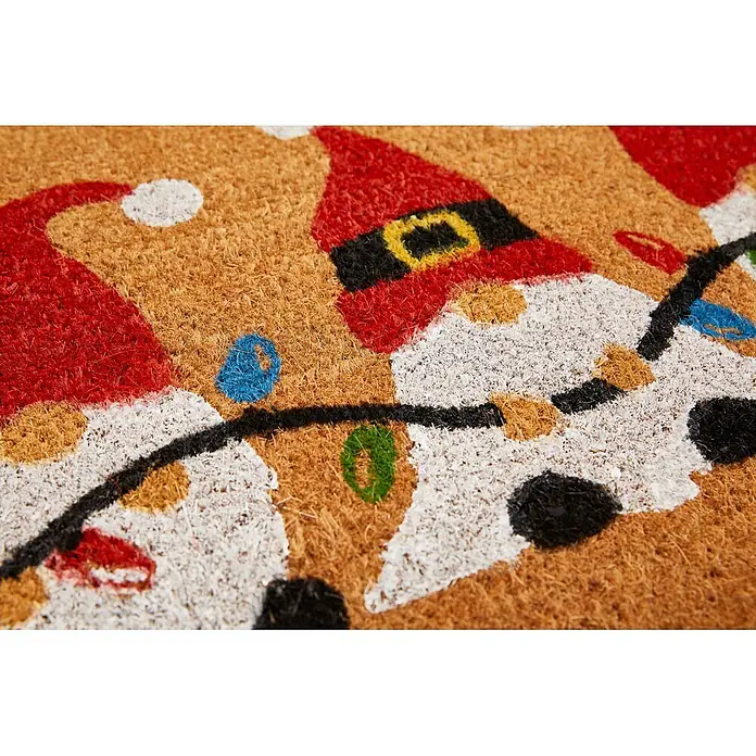 Fußmatte Jolly - 60 x 40 cm, Material Nutzschicht: 100 % Kokos, Wichtel - Kokos-Fußmatte mit roten, weißen, schwarzen Weihnachtszwergen und bunten Lichtern.