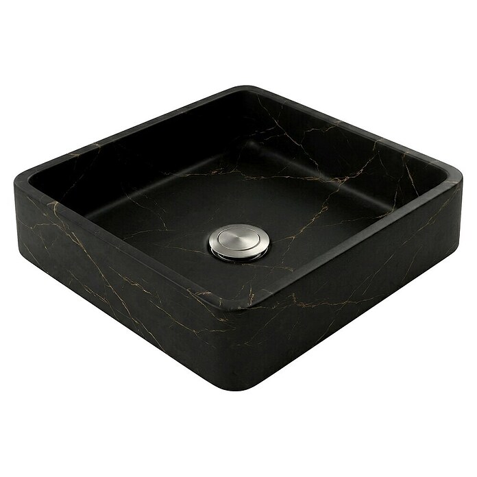 Lavabo de sobremesa Rodas (37 x 37 cm, Sin desbordamiento, Negro y oro) | BAUHAUS