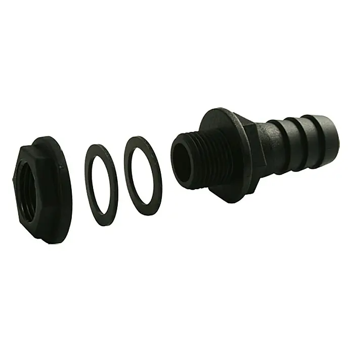 Marley Regentonnenanschluss - 19 mm/¾″ - Schwarzer Tankanschluss mit Gegenmutter und Dichtungen für Flüssigkeitsbehälter, ideal für sichere Verbindungen.