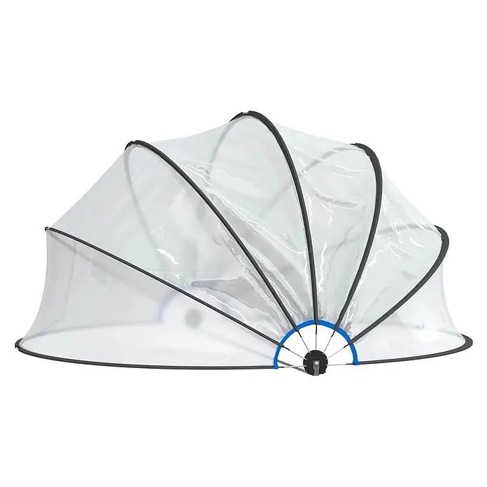 vidaXL Pool Kuppel Transparent 158 cm PVC -  - Transparente Schutzhülle mit schwarzen flexiblen Streben und blauem Gelenkmechanismus.