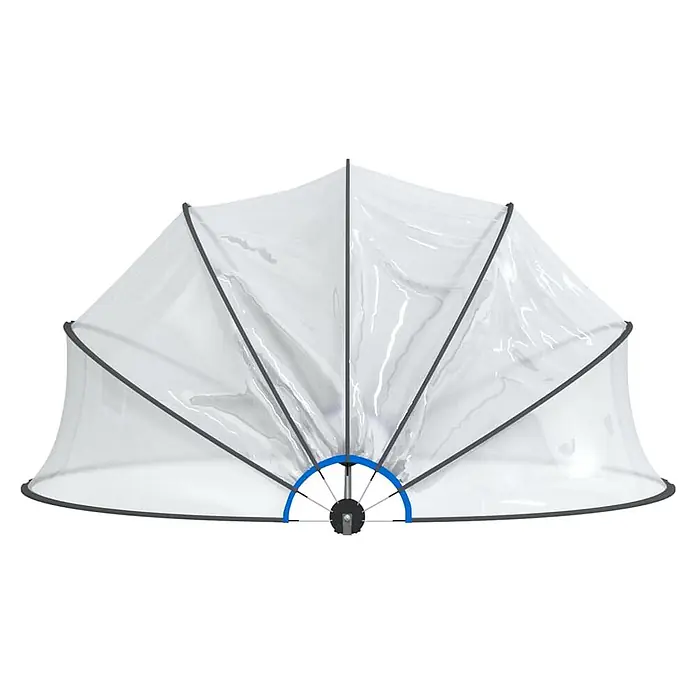 vidaXL Pool Kuppel Transparent 158 cm PVC -  - Faltbares transparentes Kinderwagenverdeck mit dunklem Rahmen und blauem Befestigungsmechanismus.