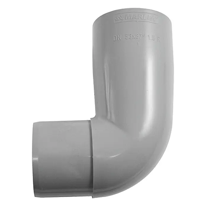 Marley Fallrohrbogen - Nennweite: 53 mm, Winkel: 87 °, Kunststoff, Grau - Grauer Marley DN 53x87° 1.5 R PVC-Rohrbogen, ideal für Abwasserleitungen und Sanitärinstallationen im Innen- und Aussenbereich.