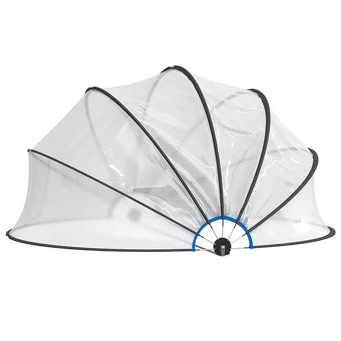 VidaXL Bodenschutzplane - Passend für: Poolschutz vor Sonne und Regen, Durchmesser: 500 cm, L x B: 500 x 0 cm - Transparente Pop-up-Abdeckhaube mit schwarzem Rahmen und blauem Akzent.