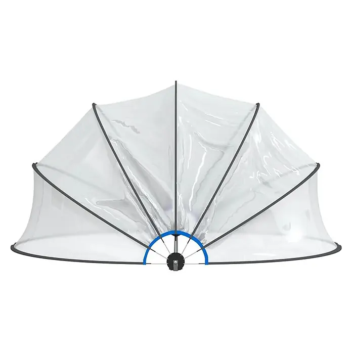 VidaXL Bodenschutzplane - Passend für: Poolschutz vor Sonne und Regen, Durchmesser: 467 cm, L x B: 467 x 0 cm - Fächerförmige transparente Schutzabdeckung mit dunkelgrauem Rahmen und blauem Basisbogen, mit zentralem Scharniermechanismus.