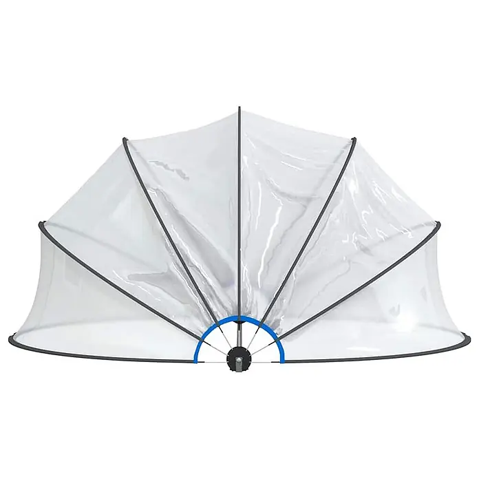 VidaXL Bodenschutzplane - Passend für: Poolschutz vor Sonne und Regen, Durchmesser: 500 cm, L x B: 500 x 0 cm - Transparente, fächerförmige Essensabdeckung mit schwarzem Rahmen und blauem Mittelmechanismus zum Schutz von Speisen.