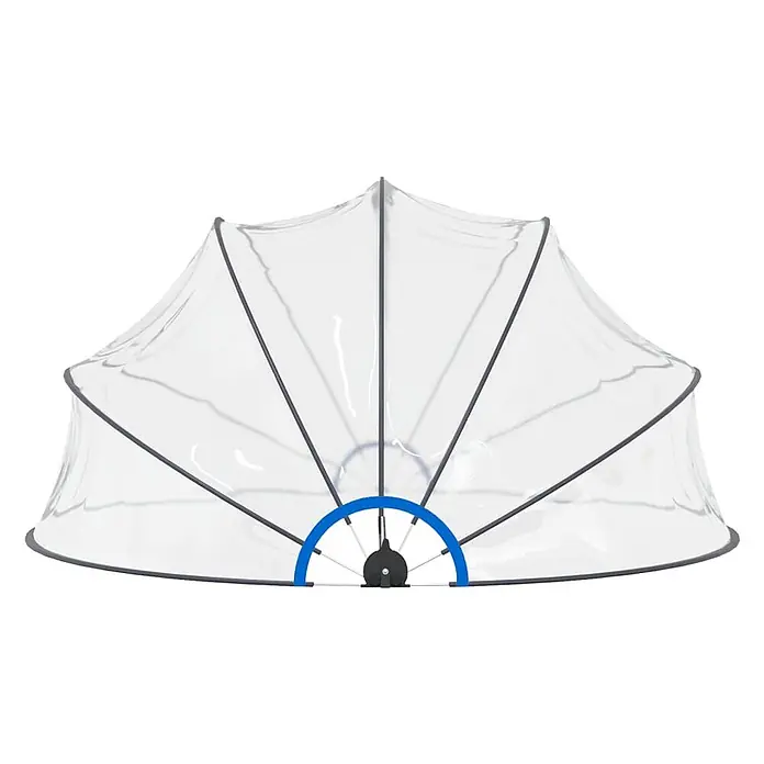 VidaXL Bodenschutzplane - Passend für: Poolschutz vor Sonne und Regen, Durchmesser: 440 cm, L x B: 440 x 0 cm - Klarer Schutzhimmel mit grauem Rahmen und blauem halbkreisförmigem Sockel.