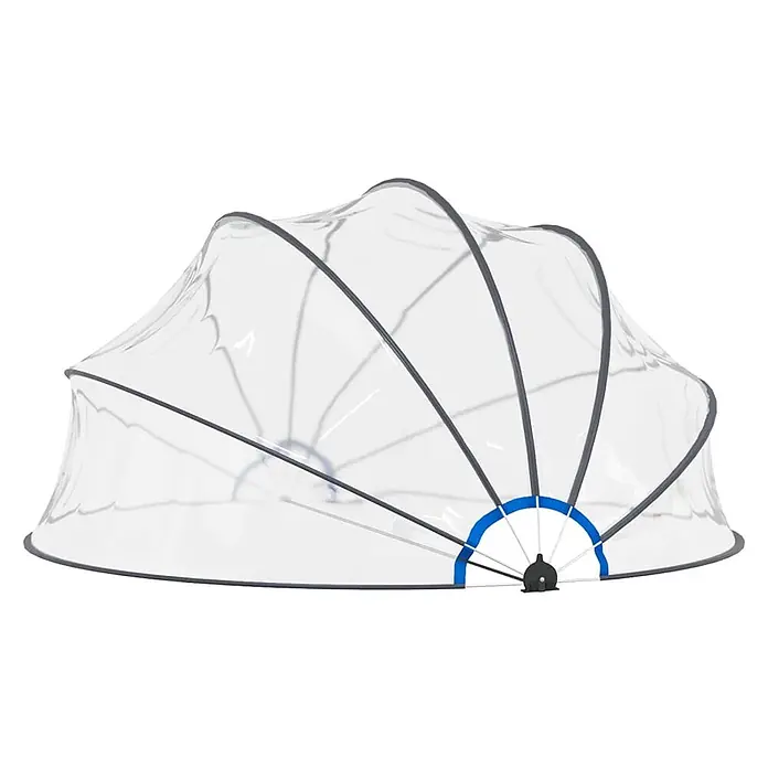 VidaXL Bodenschutzplane - Passend für: Poolschutz vor Sonne und Regen, Durchmesser: 440 cm, L x B: 440 x 0 cm - Transparentes kuppelförmiges Abdeckung mit dunkelgrauen und blauen Streben.