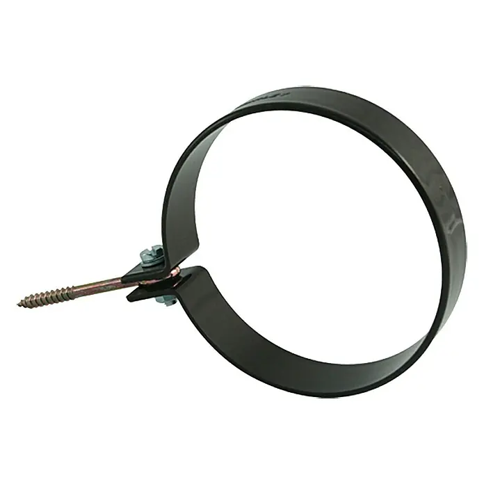 Marley Fallrohrschelle - Nennweite: 75 mm, Metall, Braun - Schwarze Rohrschelle mit einer Schraube zur Befestigung an einer Wand, geeignet für die Installation von Rohren.