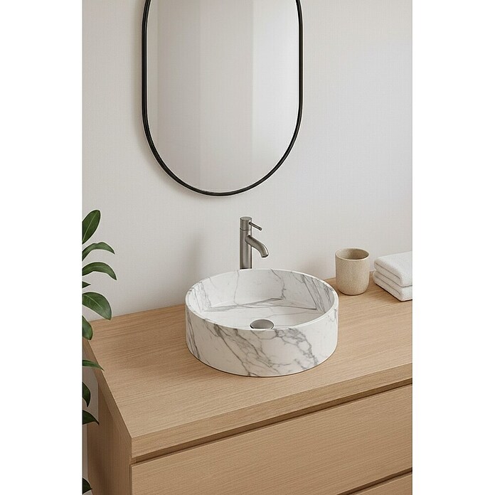 Lavabo redondo Mykonos (Diámetro: 37 cm, Sin desbordamiento, Blanco) | BAUHAUS