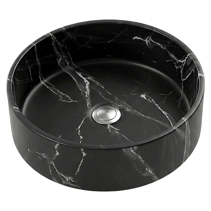 Lavabo redondo Mykonos (Diámetro: 37 cm, Sin desbordamiento, Negro y blanco) | BAUHAUS