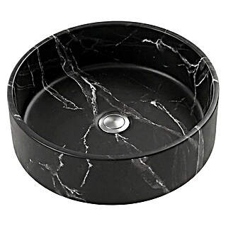 Lavabo redondo Mykonos (Diámetro: 37 cm, Sin desbordamiento, Negro y blanco)