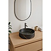 Lavabo redondo Mykonos (Diámetro: 37 cm, Sin desbordamiento, Negro y oro) | BAUHAUS
