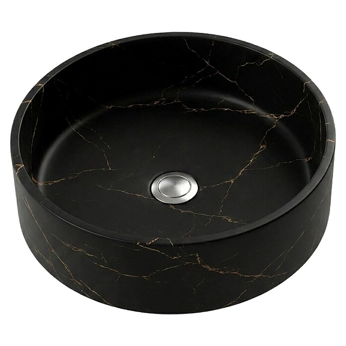 Lavabo redondo Mykonos (Diámetro: 37 cm, Sin desbordamiento, Negro y oro) | BAUHAUS