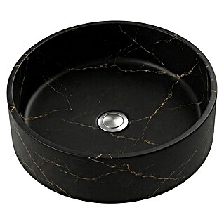 Lavabo redondo Mykonos (Diámetro: 37 cm, Sin desbordamiento, Negro y oro)