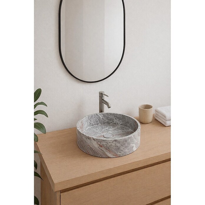 Lavabo redondo Mykonos (Diámetro: 37 cm, Sin desbordamiento, Gris) | BAUHAUS