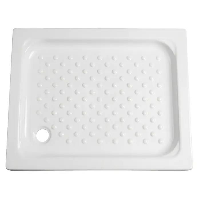 Plato de ducha porcelánico White - L x An: 80 x 100 cm, Porcelana sanitaria, Blanco - Plato de ducha rectangular blanco con relieve antideslizante y desagüe.
