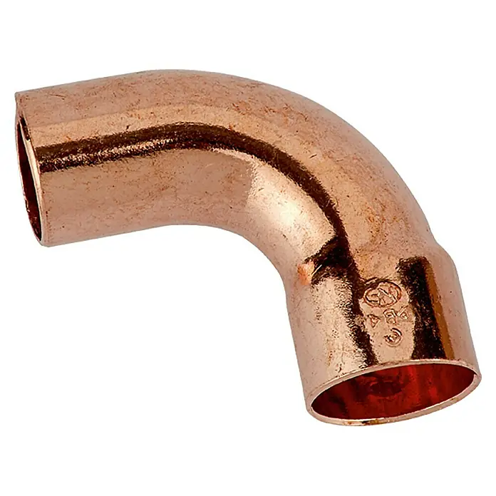 Kupfer-Bogen 5001A - Durchmesser: 28 mm, Winkel: 90 °, 1 Stk. - Kupferbogen-Fitting mit 90-Grad-Winkel für Rohranschlüsse, ideal für Sanitär- und Heizungsanwendungen.