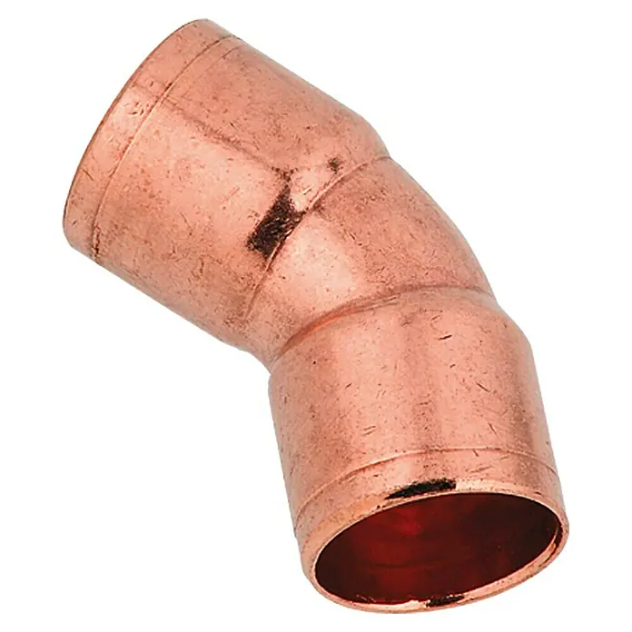 Kupfer-Bogen 5041 II - Durchmesser: 22 mm, Winkel: 45 °, 1 Stk. - Kupferrohrbogen mit einem Winkel von 45 Grad, ideal für Sanitär- und Heizungsinstallationen. Das glänzende Kupfermaterial sorgt für Langlebigkeit.