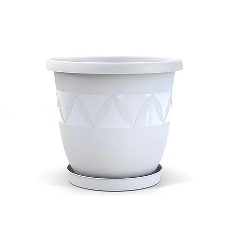 Plastard  Pflanztopf Ø 47 cm mit Untersetzer rund – Weiß – Pflanzkübel