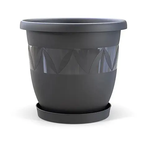 Plastard  Pflanztopf Ø 40 cm mit Untersetzer rund – Anthrazit – Pflanzkübel