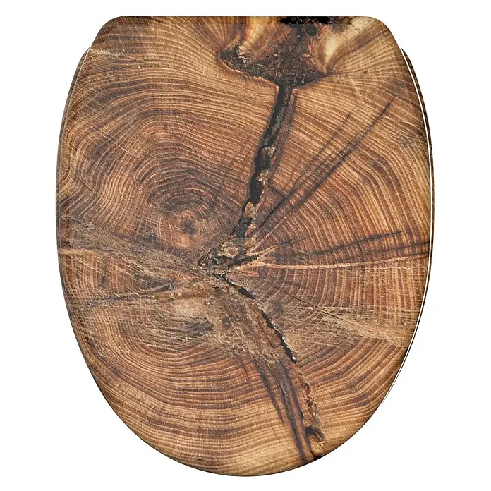 SANILO WC-Sitz Old Tree mit Schnellverschluss - MDF, Braun, Mit Absenkautomatik - Hölzerner Toilettensitz mit natürlicher Holzmaserung und einem zentralen dunklen Riss.
