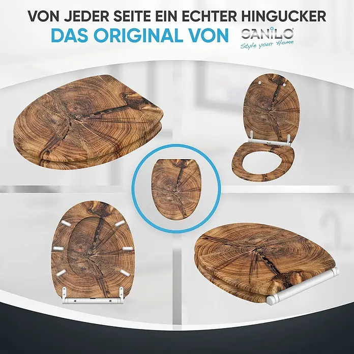 SANILO WC-Sitz Old Tree mit Schnellverschluss - MDF, Braun, Mit Absenkautomatik - Toilettensitz aus Echtholz mit markanter Baumringmaserung.