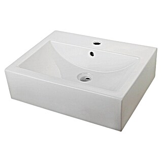 Camargue Wastafel Scirocco (53 x 42 cm, Voorzien van standaardglazuur, Kraangat: Midden, Met overloop, Wit)