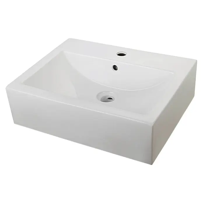 Camargue Waschtisch Scirocco - 53 x 42 cm, Ohne Spezialglasur, Hahnloch: Mitte, Mit Überlauf, Weiß - Elegantes, rechteckiges Aufsatzwaschbecken in Weiß. Ideal für moderne Badezimmer, bietet es stilvolle Funktionalität und klare Linien.