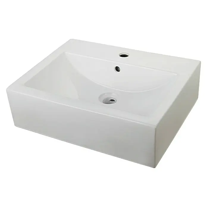 Camargue Waschtisch Scirocco - 53 x 42 cm, Ohne Spezialglasur, Hahnloch: Mitte, Mit Überlauf, Weiß - Elegantes, rechteckiges Aufsatzwaschbecken in Weiß. Ideal für moderne Badezimmer, bietet es stilvolle Funktionalität und klare Linien.