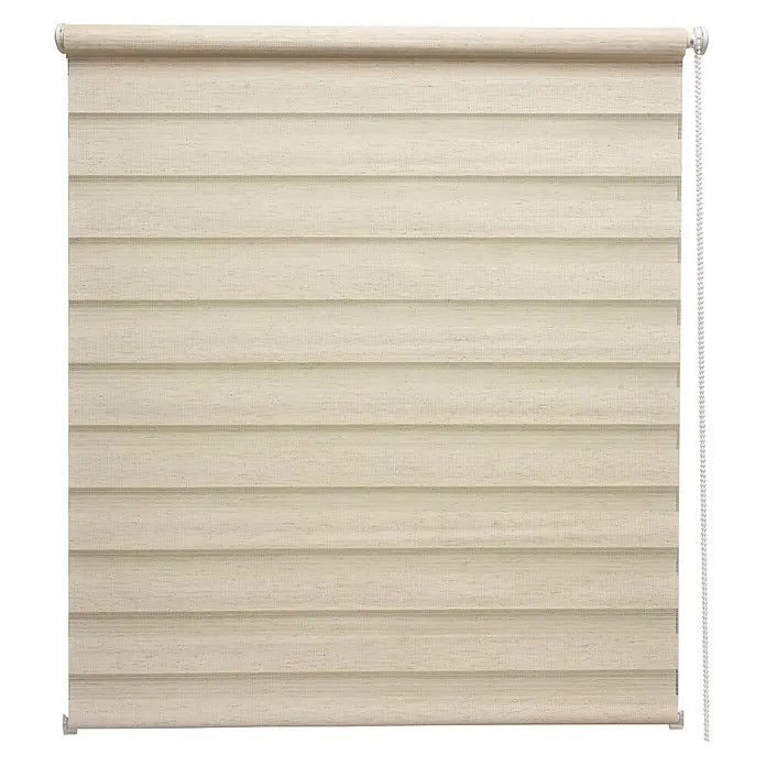 Sol Royal Doppelrollo - B x H: 100 x 220 cm, Leinen - Texturiertes beiges Duo-Rollo mit horizontalen Streifen und Kettenzug.