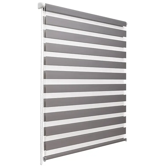 Sol Royal Doppelrollo - B x H: 110 x 150 cm, Grau - Grau-weiße Zebra-Rolljalousie mit Perlenzugkette.