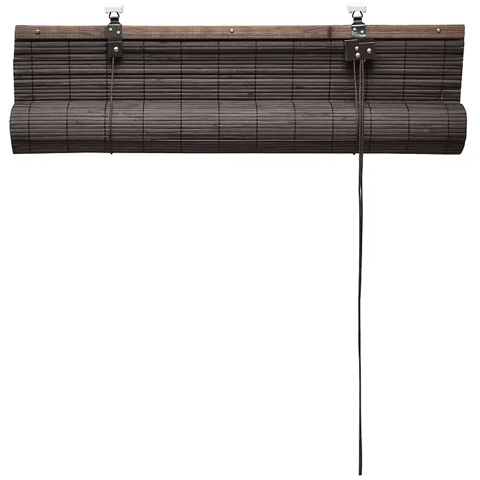 Sol Royal Rollo - B x H: 120 x 160 cm, Braun, Uni - Dunkelbraune Bambus-Rolljalousie, teilweise aufgerollt, mit Kordelzug.