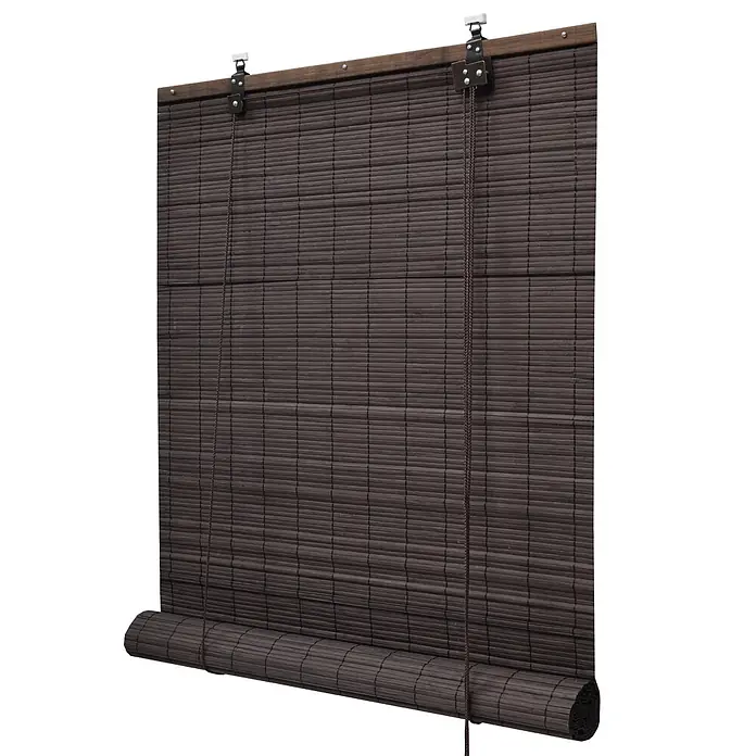 Sol Royal Rollo - B x H: 120 x 160 cm, Braun, Uni - Dunkelbraunes Bambus-Rolljalousie, unten teilweise aufgerollt.