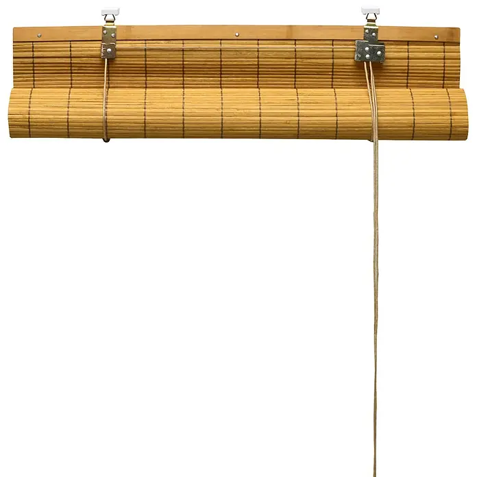 Sol Royal Rollo - B x H: 110 x 160 cm, Bambus, Uni - Natürliches Bambus-Rollo, oben teilweise aufgerollt, mit hellbraunen Lamellen und Zugmechanismus.