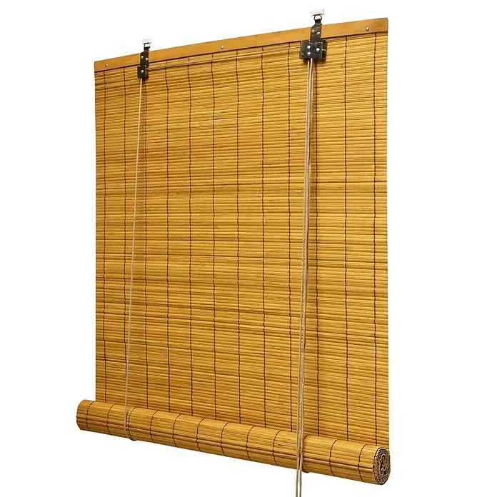 Sol Royal Rollo - B x H: 110 x 160 cm, Bambus, Uni - Bambus-Rolljalousie natur mit sichtbaren Schnüren und Mechanismus, teilweise aufgerollt.