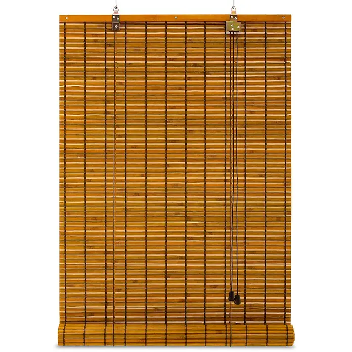 Sol Royal Rollo - B x H: 130 x 160 cm, Bambus, Uni - Natürlicher Bambus-Rolljalousie, unten teilweise aufgerollt, mit Bedienungszügen.