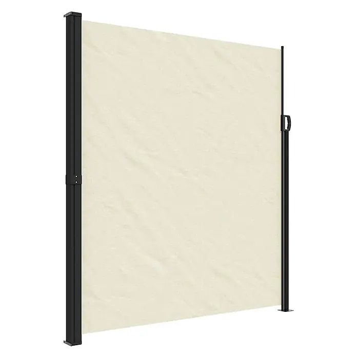 vidaXL Seitenmarkise Ausziehbar Creme 220x500 cm -  - Cremefarbener ausziehbarer Sichtschutz mit schwarzen Metallpfosten.