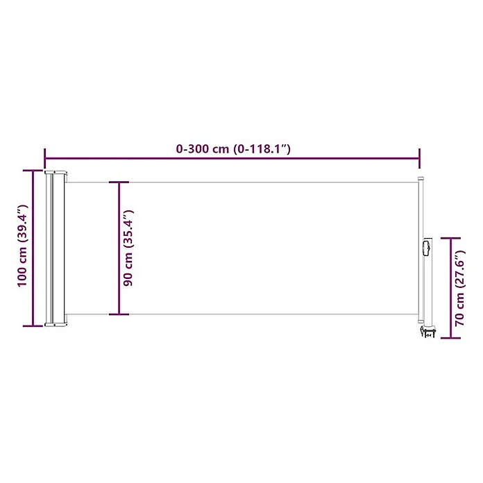 VidaXL Klemmmarkise - Crème, Breite: 3 m, Ausfall: 3 m - Ausziehbare Seitenmarkise mit Maßen: 100 cm Gesamthöhe, 90 cm Stoffhöhe, 70 cm Befestigungspfostenhöhe, 0-300 cm einstellbare Länge.