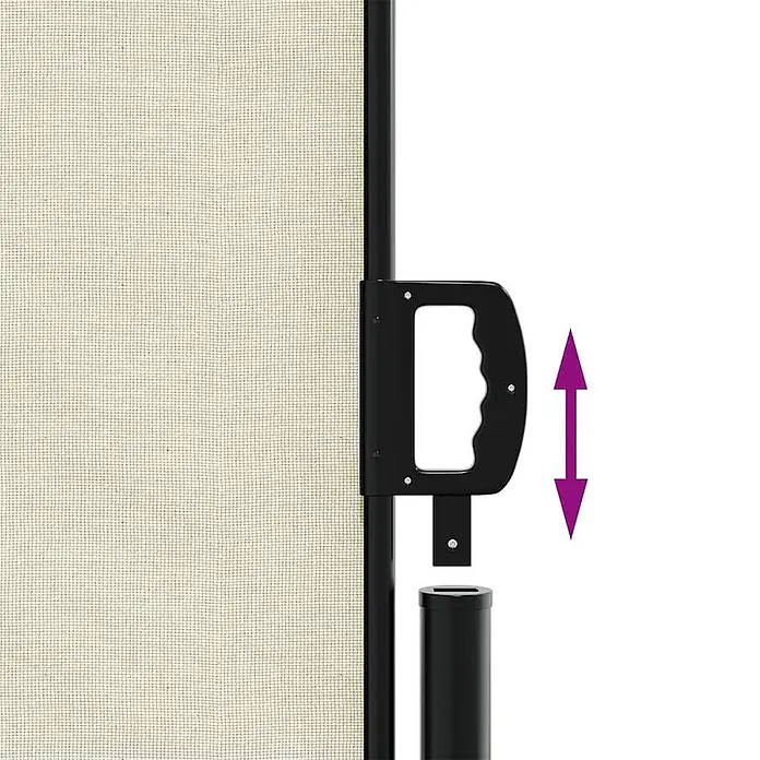 vidaXL Seitenmarkise Ausziehbar Creme 220x500 cm -  - Schwarzer Griffmechanismus eines beigen, ausziehbaren Tors, vertikal am schwarzen Pfosten verstellbar.