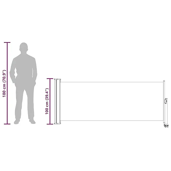VidaXL Klemmmarkise - Crème, Breite: 3 m, Ausfall: 3 m - Ausziehbare Seitenmarkise, 100 cm (39.4") hoch, mit Person als Größenvergleich.